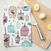 Vogelkäfig-Liebe scherzt Hintergrundmuster Geschirrtuch (Viertel Falte)