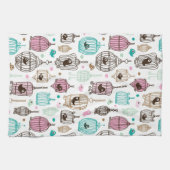 Vogelkäfig-Liebe scherzt Hintergrundmuster Geschirrtuch (Horizontal)