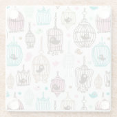 Vogelkäfig-Liebe scherzt Hintergrundmuster Glasuntersetzer (Rückseite)