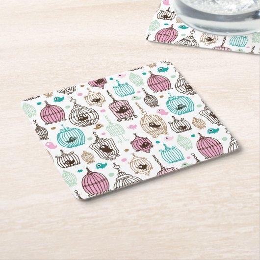 Vogelkäfig-Liebe scherzt Hintergrundmuster Rechteckiger Pappuntersetzer (angewinkelt)