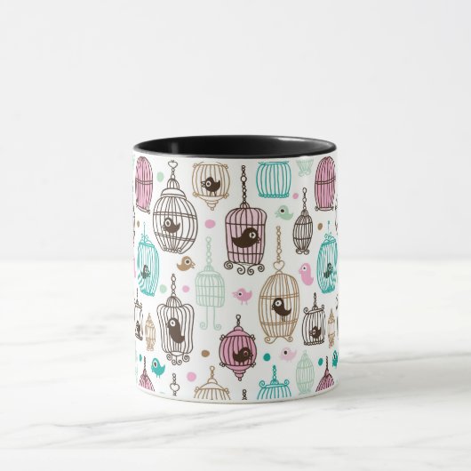 Vogelkäfig-Liebe scherzt Hintergrundmuster Tasse (Zentrum)