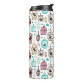 Vogelkäfig-Liebe scherzt Hintergrundmuster Thermosbecher (Nach links gedreht)