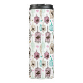 Vogelkäfig-Liebe scherzt Hintergrundmuster Thermosbecher (Rückseite)