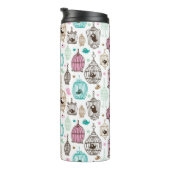 Vogelkäfig-Liebe scherzt Hintergrundmuster Thermosbecher (Nach rechts gedreht)