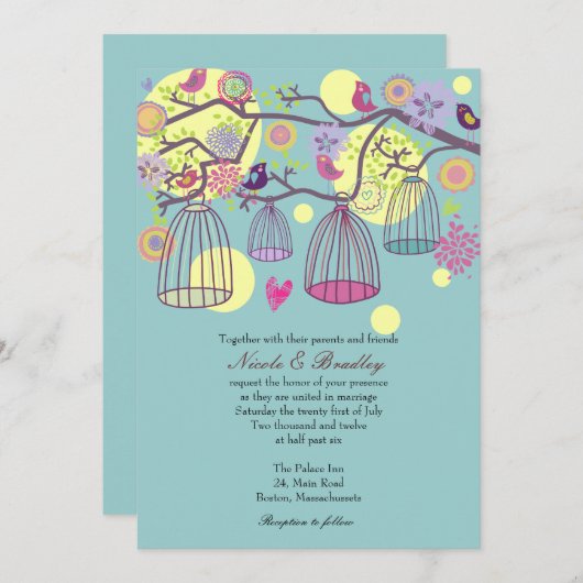 Vogelkäfig-Liebesvögel Einladung Hochzeit (Vorne/Hinten)