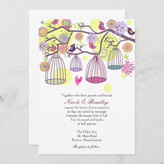 Vogelkäfig-Liebesvögel Einladung Hochzeit (Vorne/Hinten)