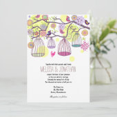 Vogelkäfig-Liebesvögel Einladung Hochzeit (Stehend Vorderseite)