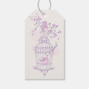 Vogelkäfig lila rosa Gastgeschenk Hochzeit Geschenkanhänger