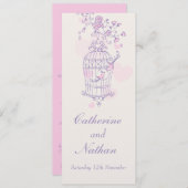 Vogelkäfig lila rosa Hochzeitsmenü Menükarte (Vorne/Hinten)