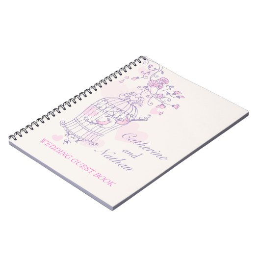 Vogelkäfig lila / rosa Hochzeitstorch Notizblock (Linke Seite)
