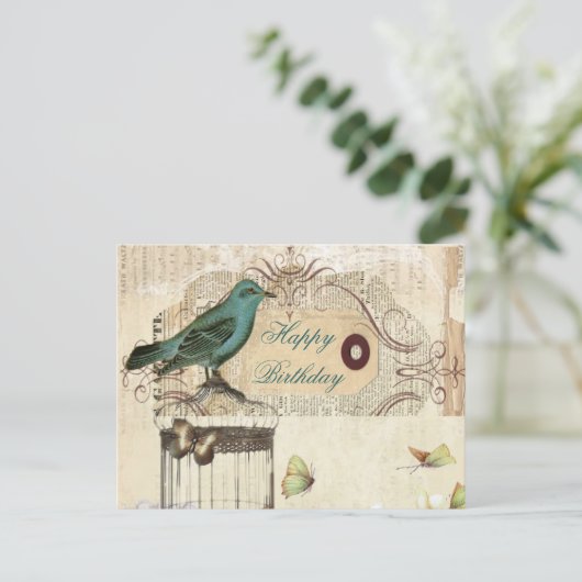 Vogelkäfig, Vintager französischer Vogel Postkarte (Stehend Vorderseite)