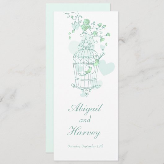 Vogelkäfige in Grün und Weiß Menükarte (Vorne/Hinten)