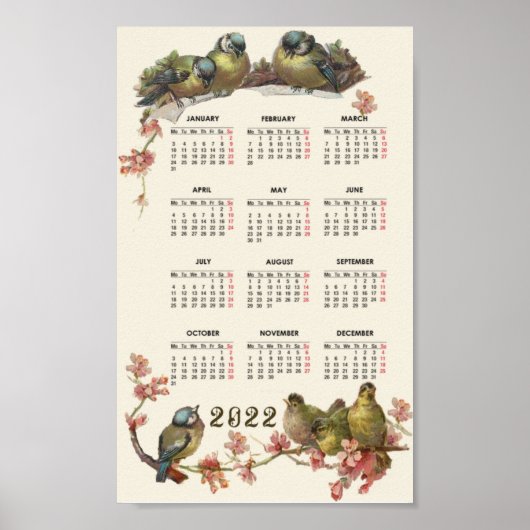 Vogelkalender 2022 Vintag Poster (Vorne)