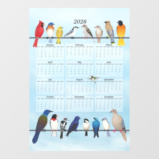 Vogelkalender 2026 fensteraufkleber (Blatt)