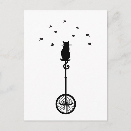 Vogelkatze auf Vintagem Fahrrad Postkarte (Vorderseite)