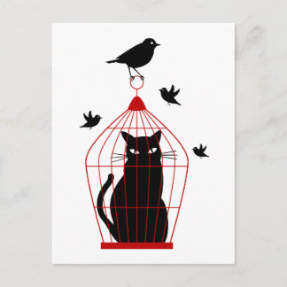 Vogelkatze mit Vögeln Postkarte
