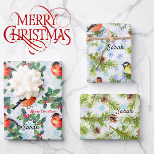 Vogelkiefern Schnee Name 3 Koordinaten hinzufügen Geschenkpapier Set