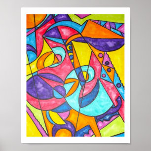 Vogelkrähen im Baum-Moderne geometrische Kunst Poster