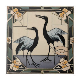Vogelkrane Blume Art Deco Jugendstil Fliese