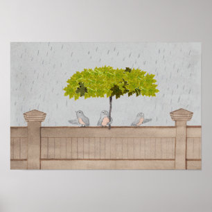 Vogelkunst 3 Vögel im Regen Poster