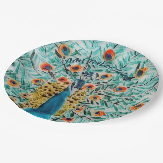 Vogelkunst Pfau Pfau Pappteller (Schrägansicht)