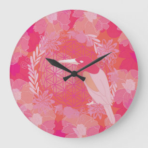 Vogelleben-Blume Große Wanduhr