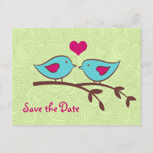 Vogelliebe auf der grünen Save the Date Postkarte