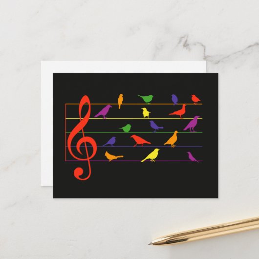 Vogellied, farbenfrohes Design Postkarte (Vorderseite/Rückseite Beispiel)