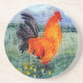 Vogelmalerei-Rooster-Hühnchen Sandstein Untersetzer (Vorne)