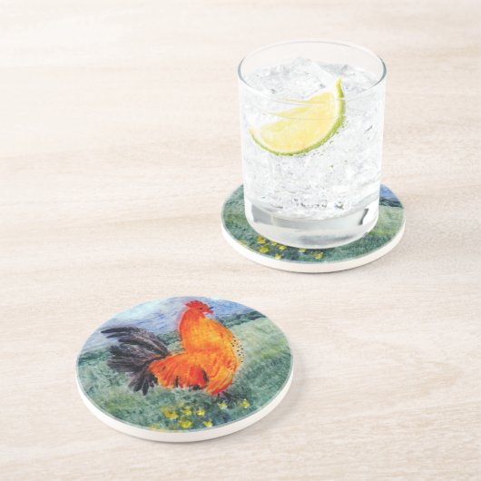 Vogelmalerei-Rooster-Hühnchen Sandstein Untersetzer (Seite)