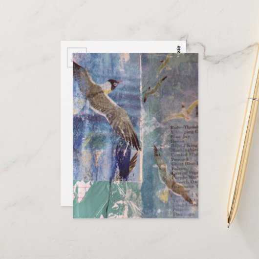 Vogelmixed Media Collage Postkarte (Vorderseite/Rückseite Beispiel)