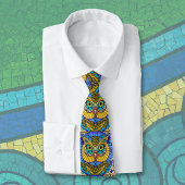 Vogelmosaik in der Blues und Gelb lustige Vogelthe Krawatte