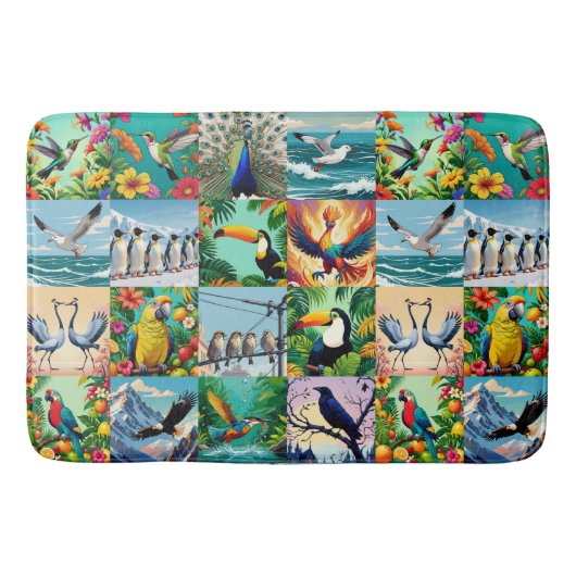 Vogelmuster im Patchwork-Stil Badematte (Vorderseite)