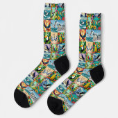 Vogelmuster im Patchwork-Stil Socken (Linkes Detail)