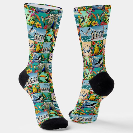 Vogelmuster im Patchwork-Stil Socken (Gewinkelt)