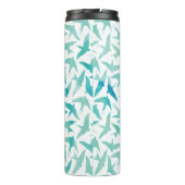 Vogelmuster in Grün- und Aquamarinen Wasserfarben Thermosbecher (Rückseite)