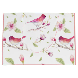 Vogelmuster Rosa Elegante Blume Blumenmuster Große Geschenktüte