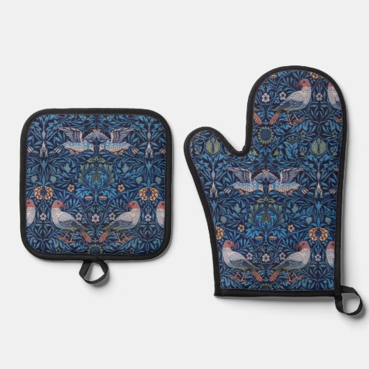 Vögelmuster, William Morris Ofenhandschuh & Topflappen-Set (Vorderseite)