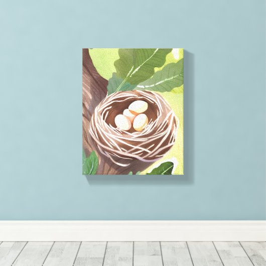 Vogelnest | Aquarelleier Naturmalerei Leinwanddruck (Insitu (Holzboden))