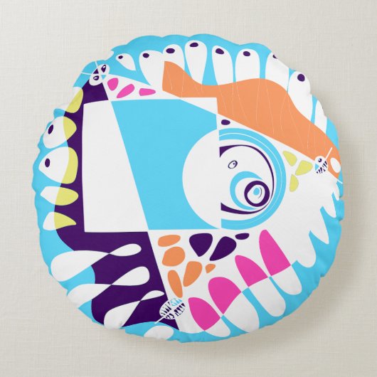 Vogelnest - Baby Blue White Rundes Kissen (Vorderseite)