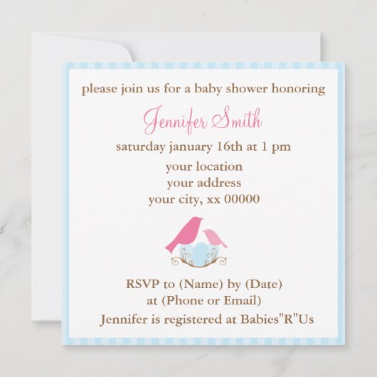 Vogelnest-Babydusche Einladung (Rückseite)