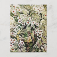VOGELNEST, BAUM MIT BRAUNEN WEISSEN FRÜHLINGSBLUME