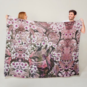 VOGELNEST, BAUM, PINK WEISSE FRÜHSTÜCKSBLUMEN FLEECEDECKE