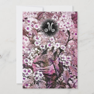 VOGELNEST, BAUM WEIß ROSA FRÜHLINGSBLUMEN MONOGRAM ANKÜNDIGUNG