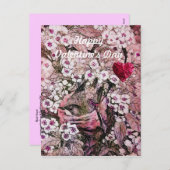 VOGELNEST, BLUME, GEBRAUCHTER HERZVALENTINTAG FEIERTAGSPOSTKARTE (Vorne/Hinten)