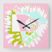 Vogelnest - Flamingo Pink White Quadratische Wanduhr (Vorderseite)