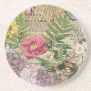 Vogelnest Floralgarten-Blumen-Schmetterling-Kunst Getränkeuntersetzer