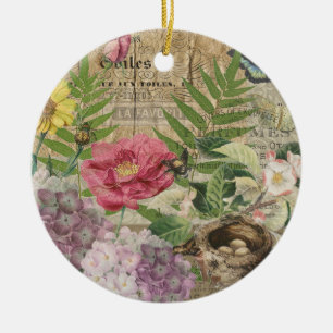 Vogelnest Floralgarten-Blumen-Schmetterling-Kunst Keramik Ornament