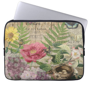 Vogelnest Floralgarten-Blumen-Schmetterling-Kunst Laptopschutzhülle