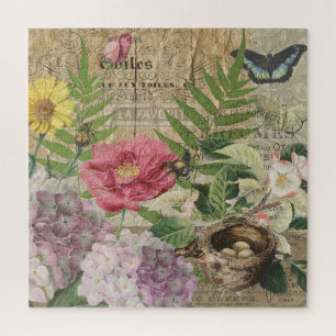 Vogelnest Floralgarten-Blumen-Schmetterling-Kunst Puzzle